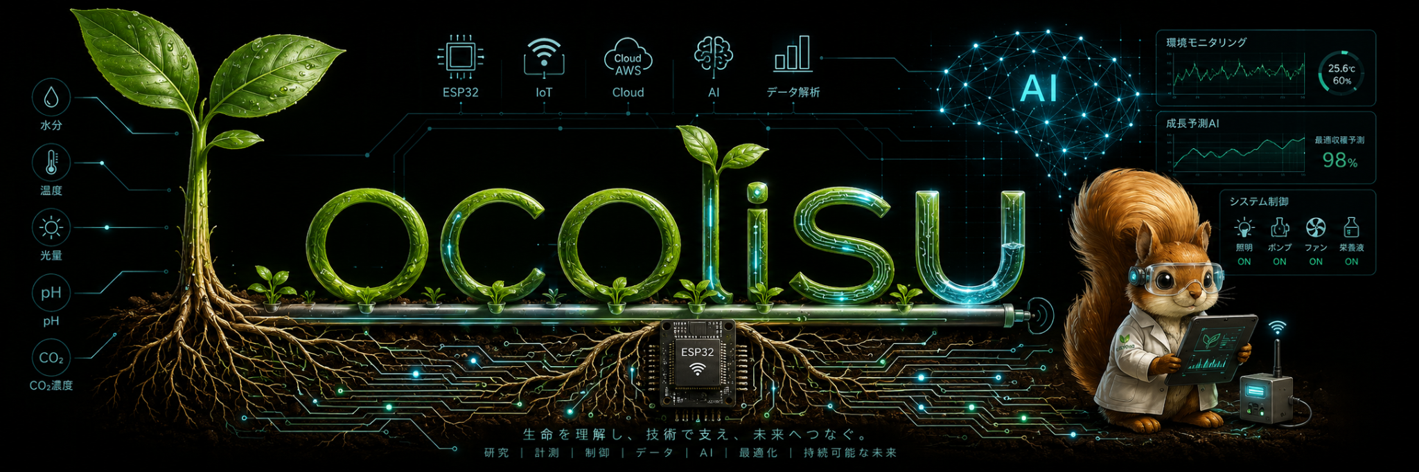 Locolisu Lab - AI, IoT, Cloud and hydroponics concept visual